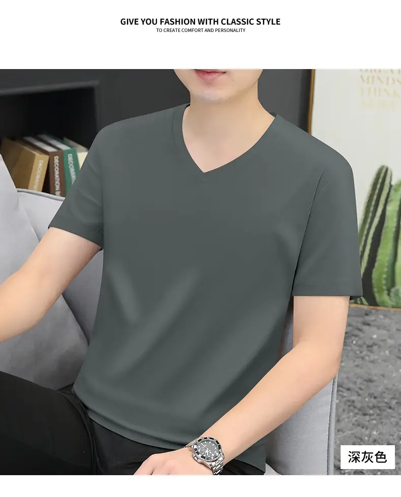 80S V-Neck Mercerized Cotton T-Shirt for Men — feature 20