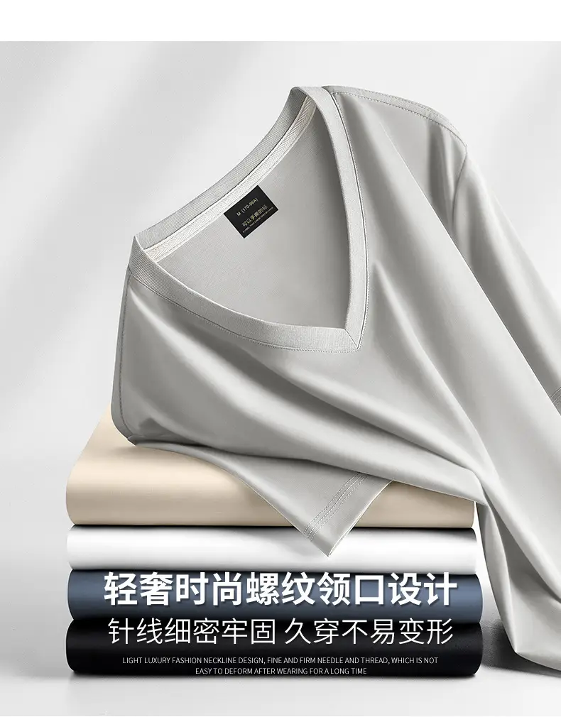 80S V-Neck Mercerized Cotton T-Shirt for Men — feature 7