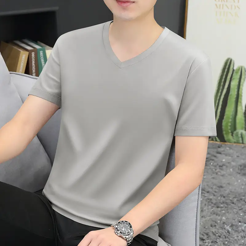 80S V-Neck Mercerized Cotton T-Shirt for Men