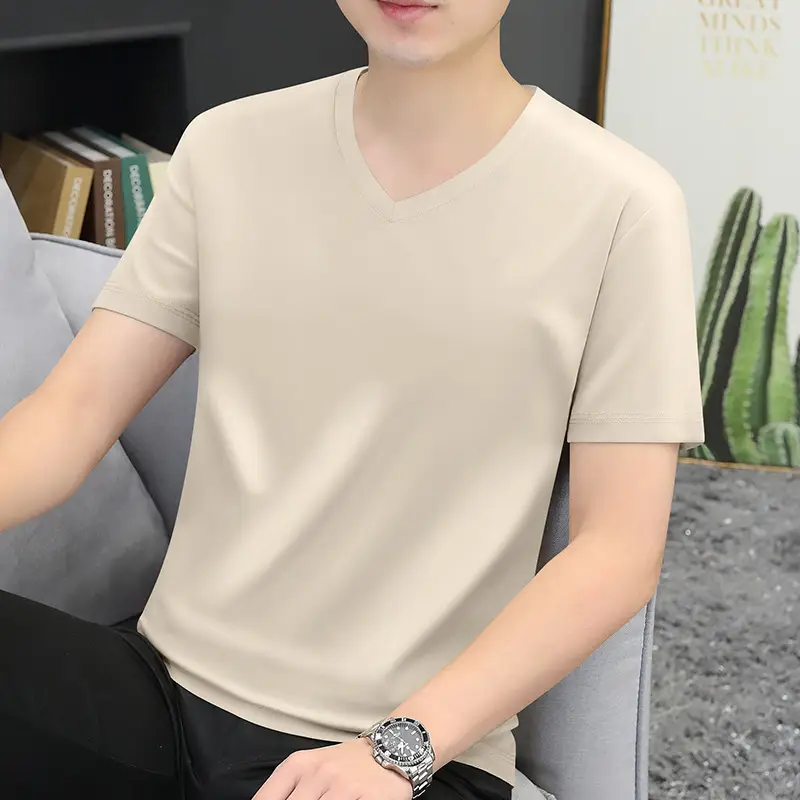 80S V-Neck Mercerized Cotton T-Shirt for Men