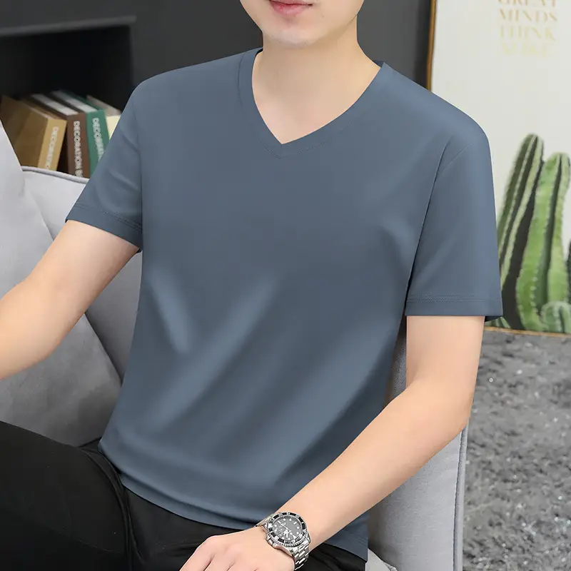 80S V-Neck Mercerized Cotton T-Shirt for Men