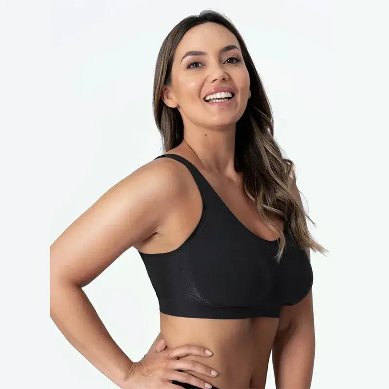 Black Silk V-Neck Bra for Women, No Steel Ring, Big Chest, No Trace