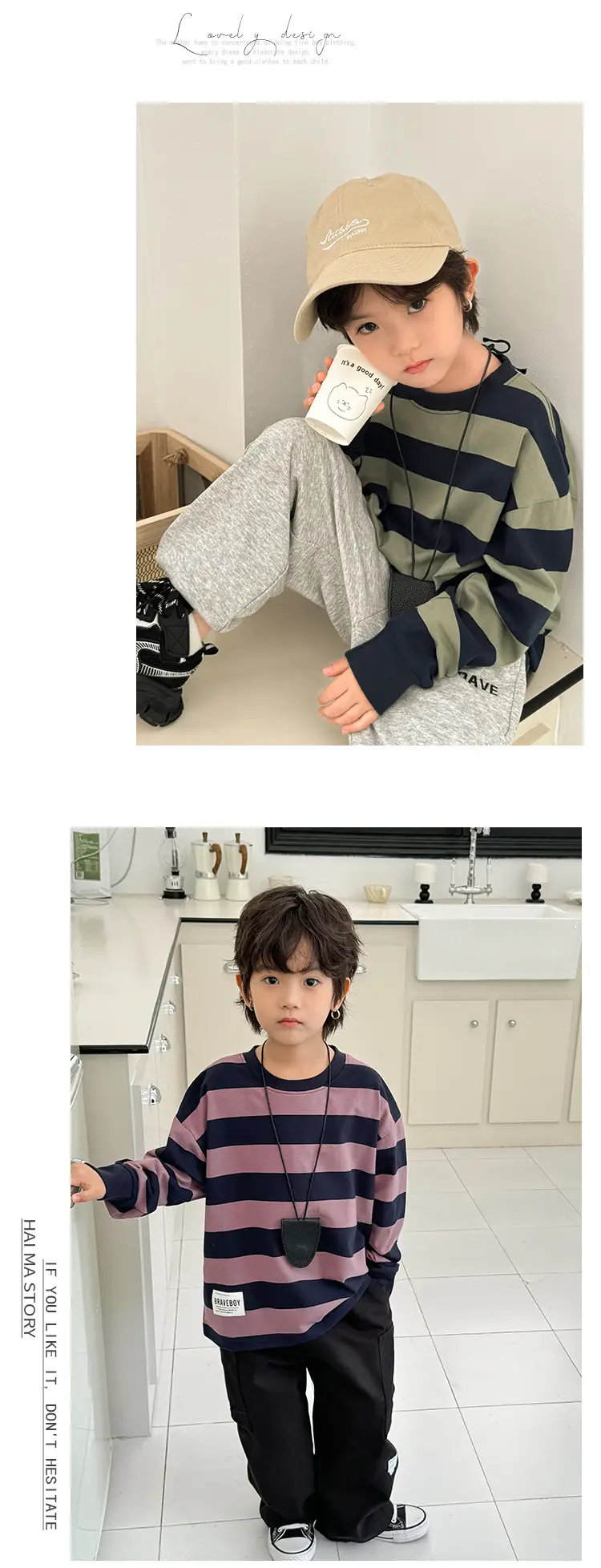 Boys Long Sleeve Striped T-Shirt Cotton Spring Outfit — feature 11