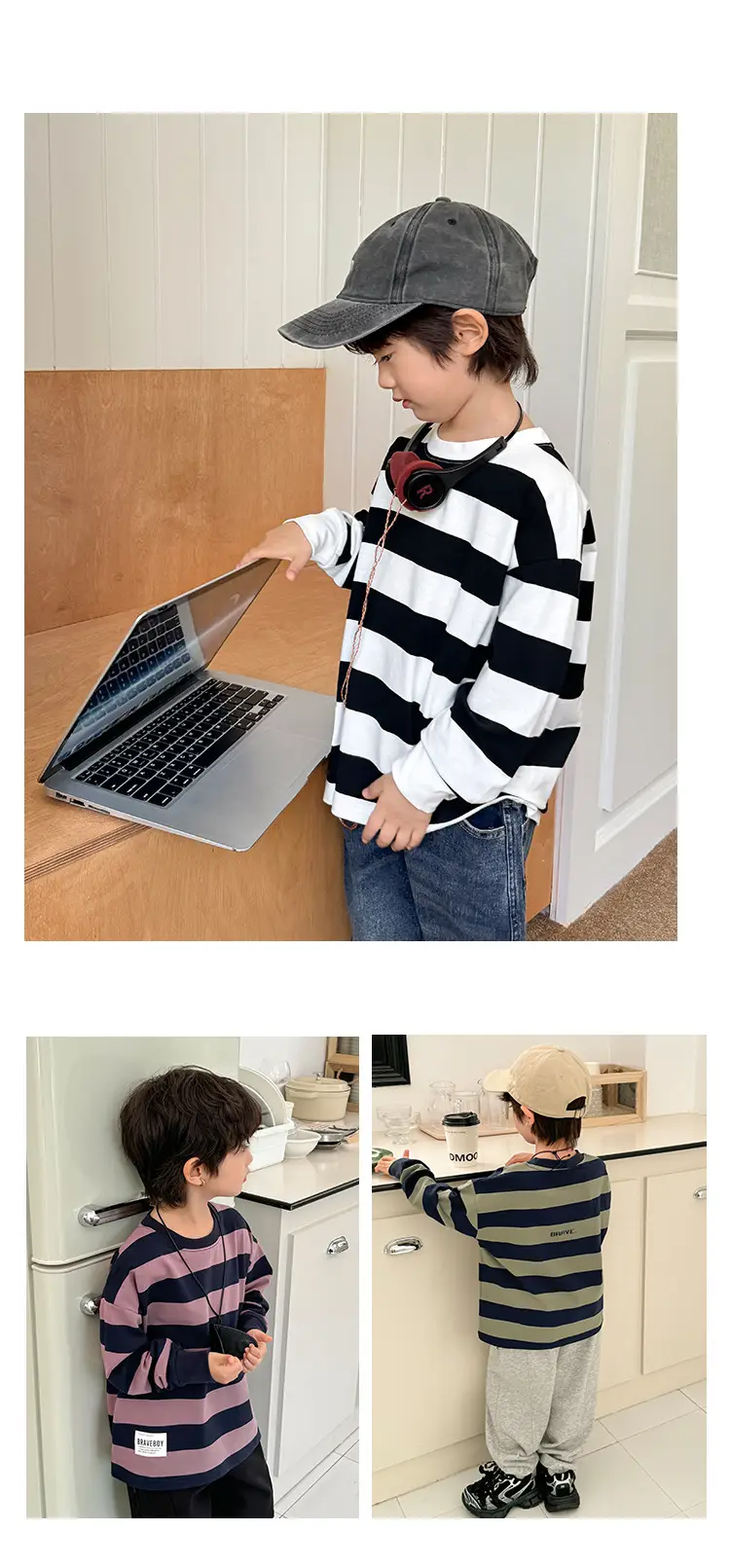 Boys Long Sleeve Striped T-Shirt Cotton Spring Outfit — feature 12