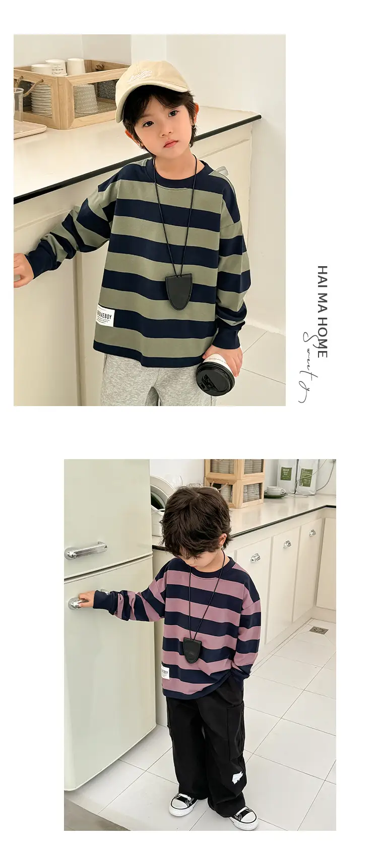 Boys Long Sleeve Striped T-Shirt Cotton Spring Outfit — feature 13