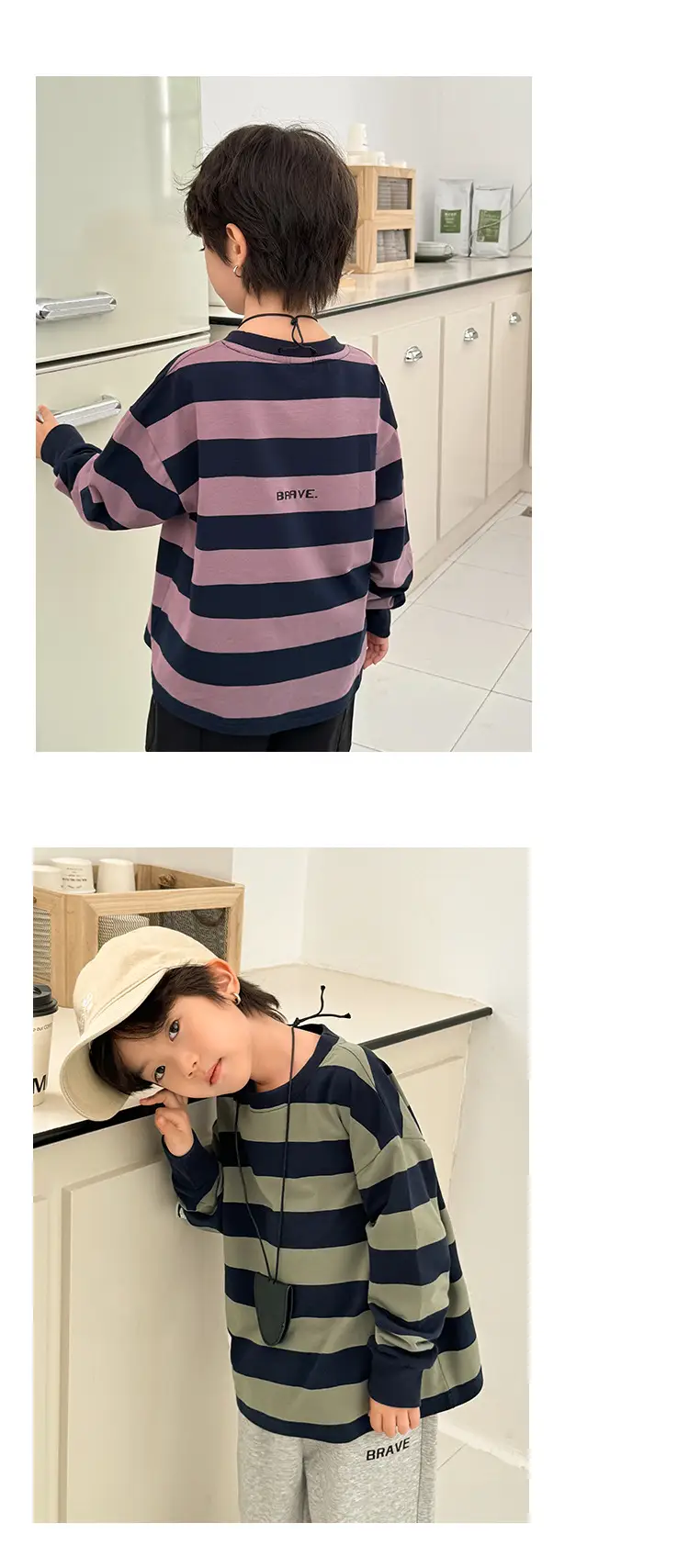 Boys Long Sleeve Striped T-Shirt Cotton Spring Outfit — feature 14