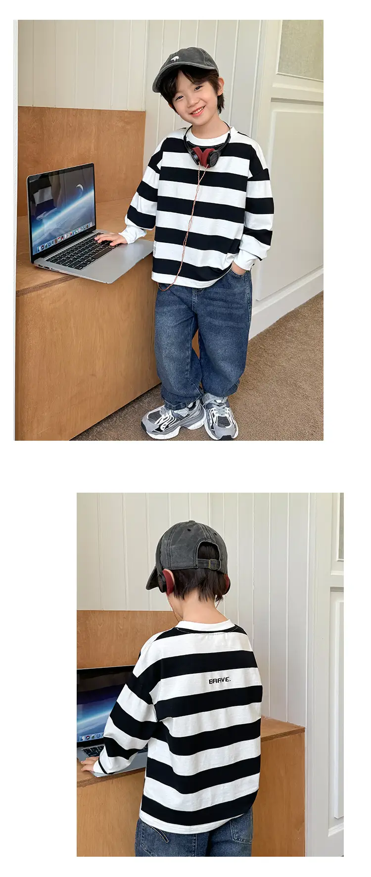 Boys Long Sleeve Striped T-Shirt Cotton Spring Outfit — feature 15