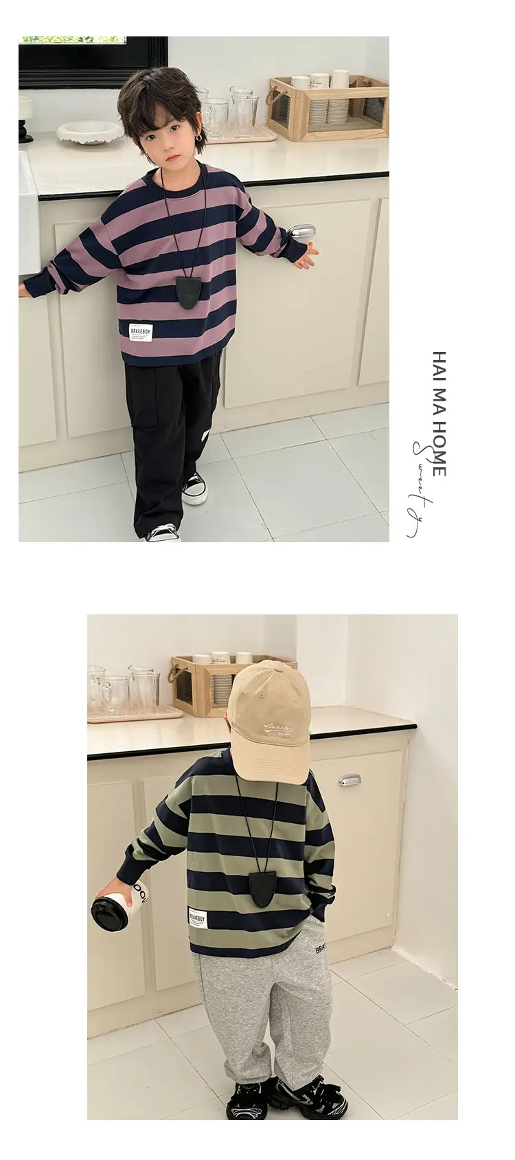 Boys Long Sleeve Striped T-Shirt Cotton Spring Outfit — feature 16