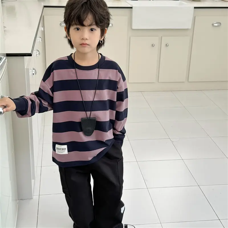 Boys Long Sleeve Striped T-Shirt Cotton Spring Outfit - Image 2
