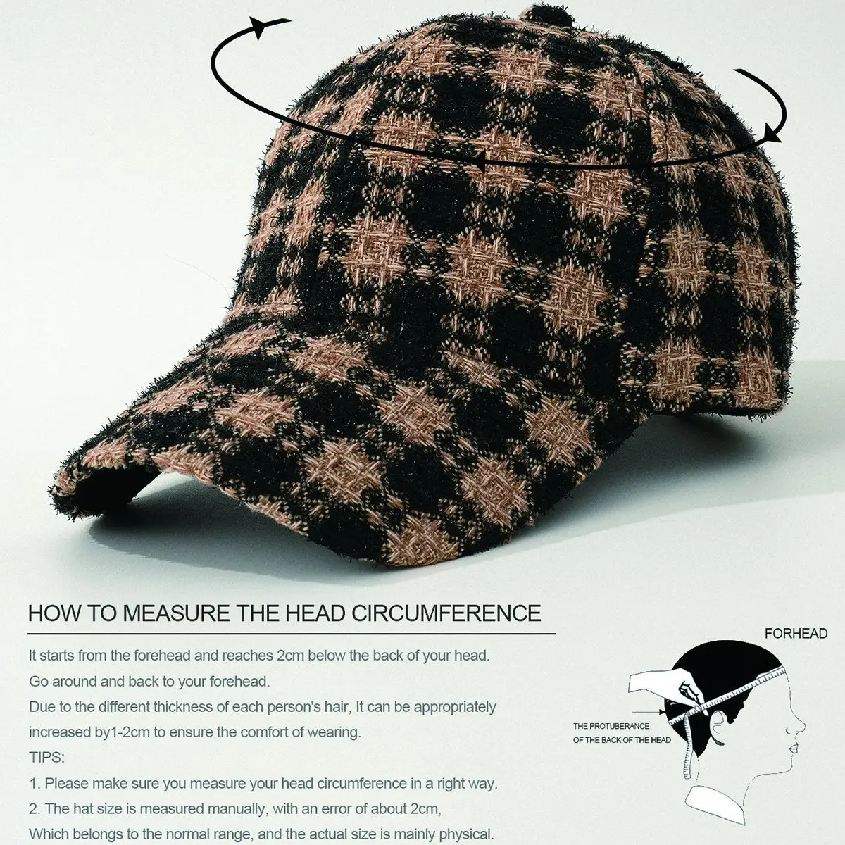 Vintage Plaid Baseball Cap for Men Women Winter Warm - Image 4