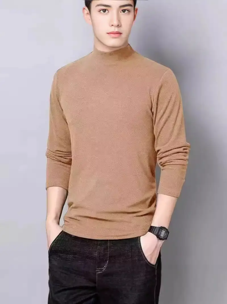 Men's Fleece Half-Turtle Collar T-Shirt Black Slim Fit - Image 10