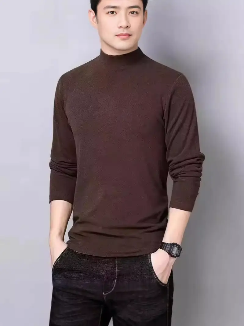 Men's Fleece Half-Turtle Collar T-Shirt Black Slim Fit - Image 11