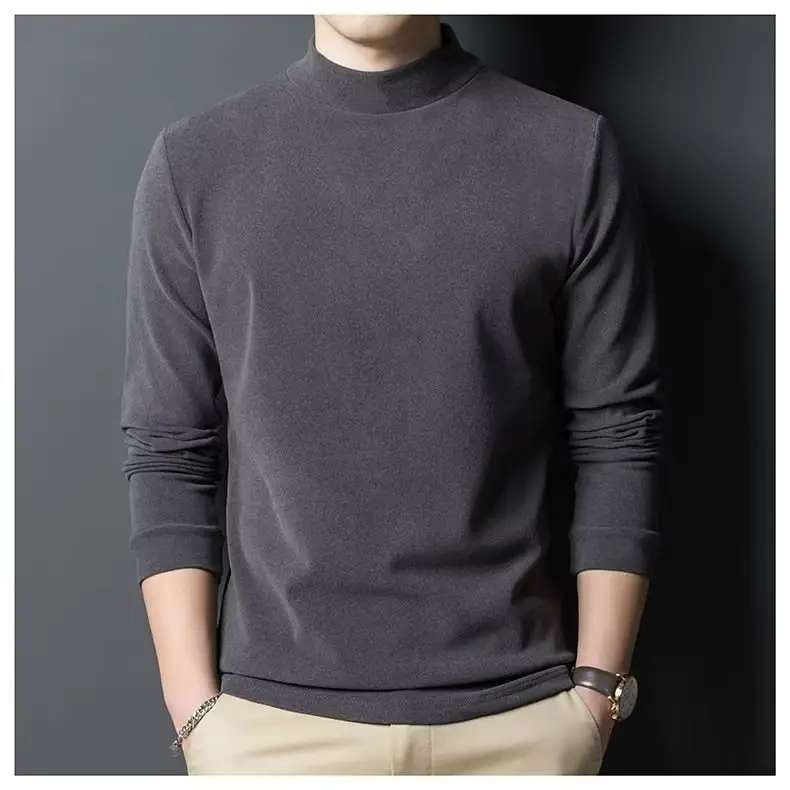 Men's Fleece Half-Turtle Collar T-Shirt Black Slim Fit — feature 14