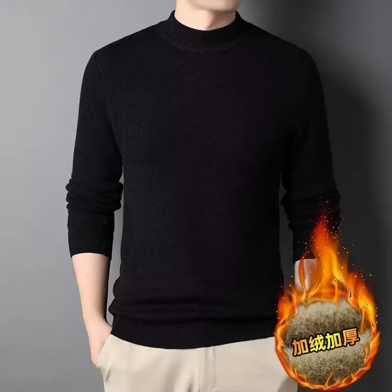 Men's Fleece Half-Turtle Collar T-Shirt Black Slim Fit — feature 4