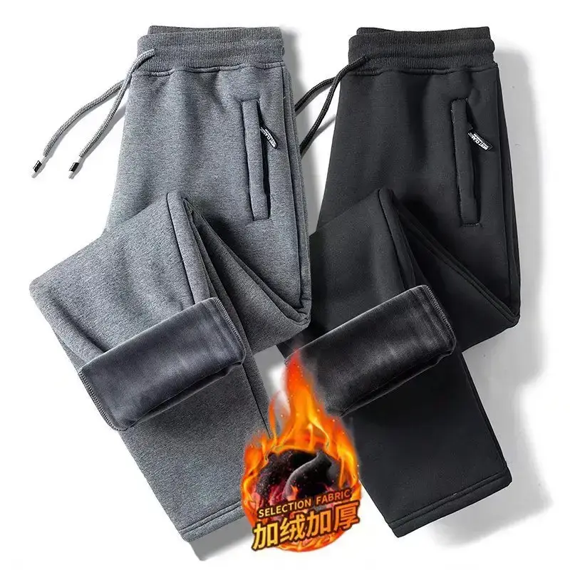 Men Fleece Lined Sweatpants Grey Zipper Plus - Image 14