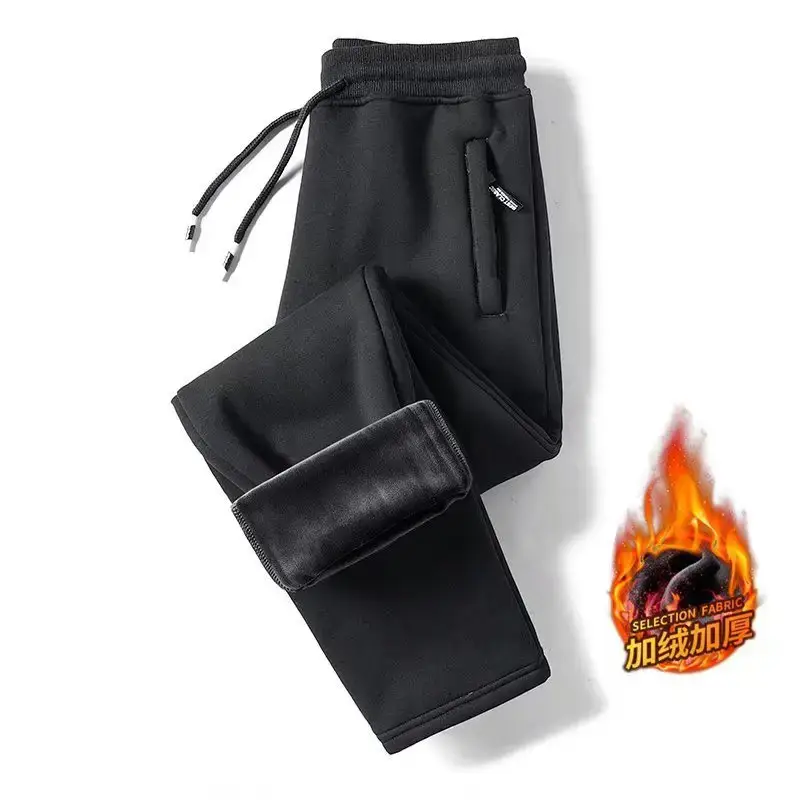 Men Fleece Lined Sweatpants Grey Zipper Plus - Image 15