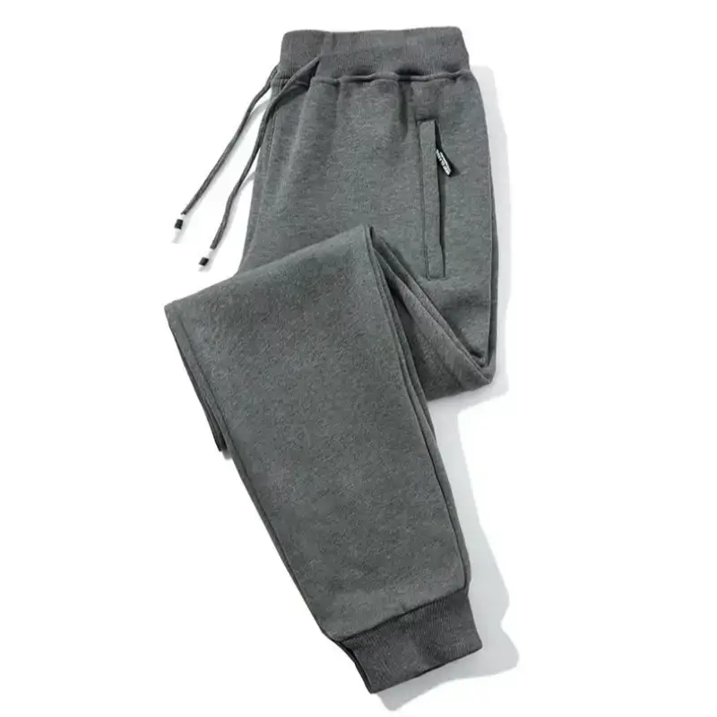 Men Fleece Lined Sweatpants Grey Zipper Plus - Image 11