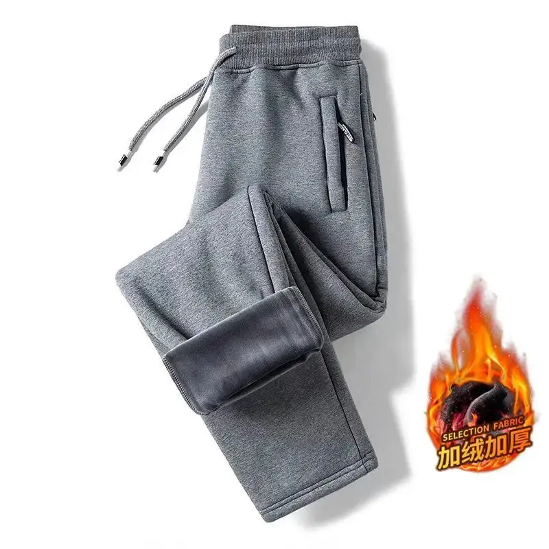 Men Fleece Lined Sweatpants Grey Zipper Plus - Image 2