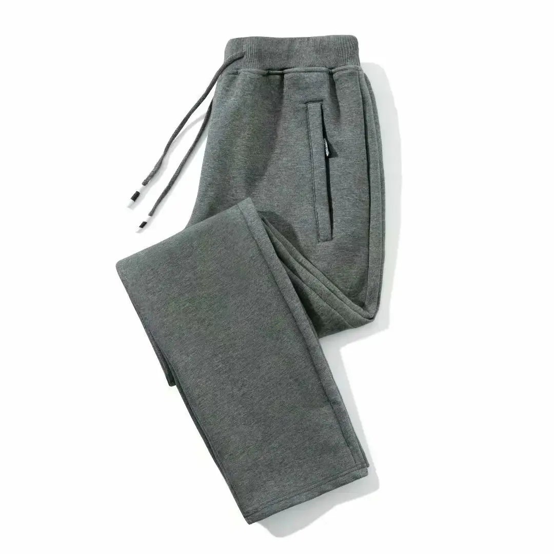 Men Fleece Lined Sweatpants Grey Zipper Plus - Image 8