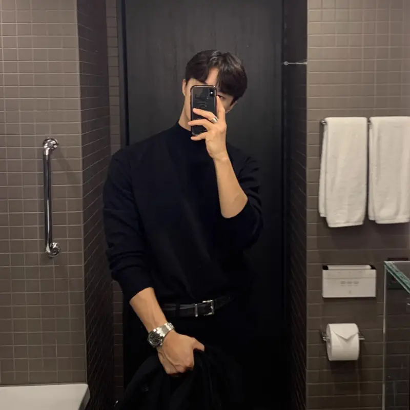 Men Black Velvet Turtleneck Coat Suit Winter Fleece Lined - Image 9