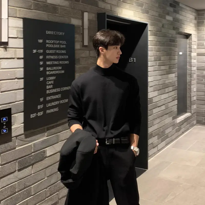 Men Black Velvet Turtleneck Coat Suit Winter Fleece Lined — feature 2