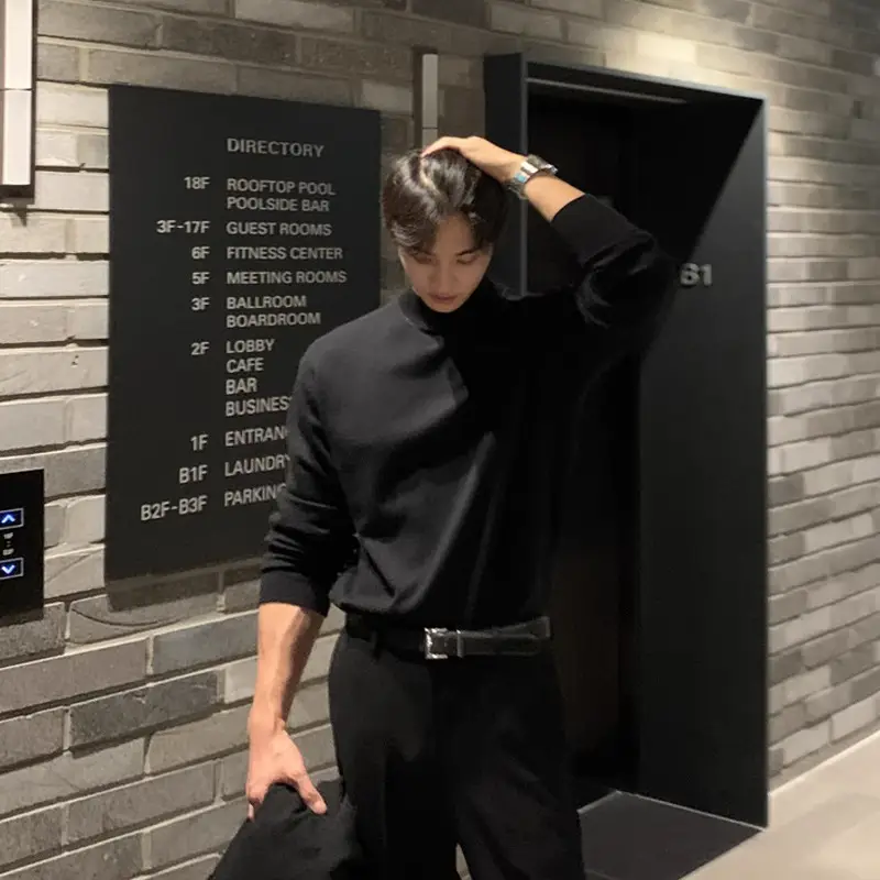 Men Black Velvet Turtleneck Coat Suit Winter Fleece Lined — feature 4
