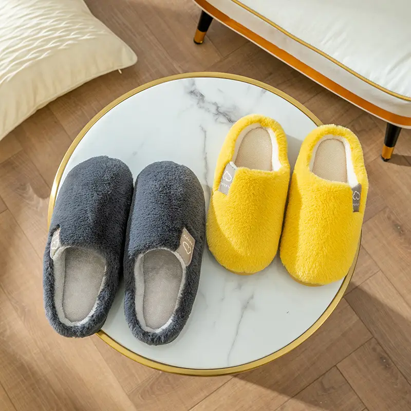 Cotton Slippers Yellow Winter Home Warm Couple's Winter Fur Plush Men - Image 6