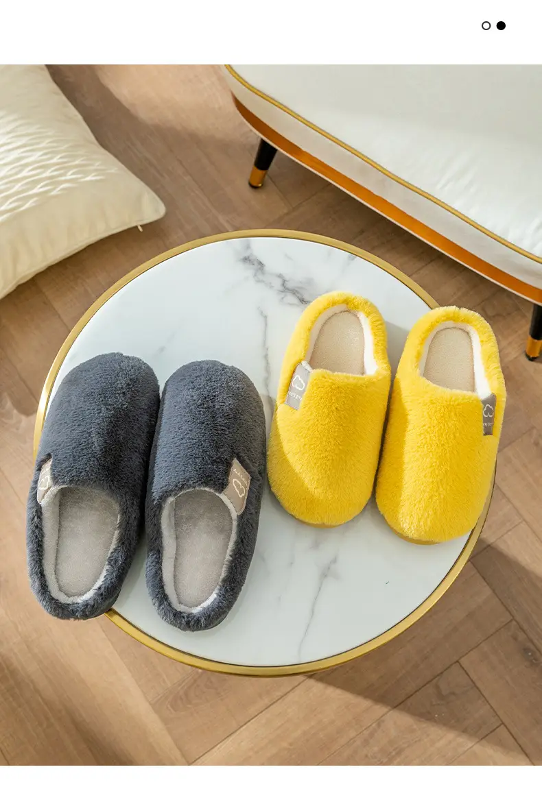Cotton Slippers Yellow Winter Home Warm Couple's Winter Fur Plush Men — feature 4