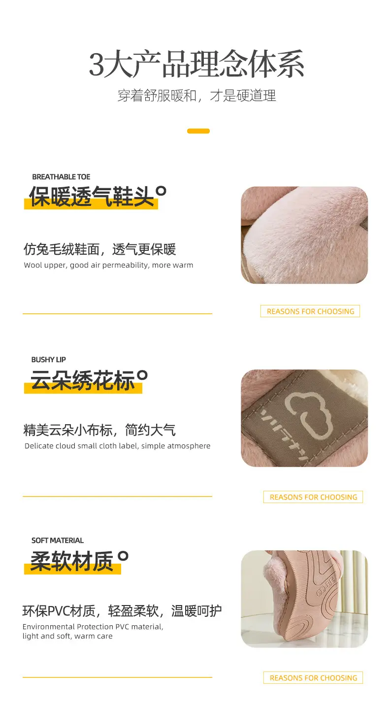 Cotton Slippers Yellow Winter Home Warm Couple's Winter Fur Plush Men — feature 5