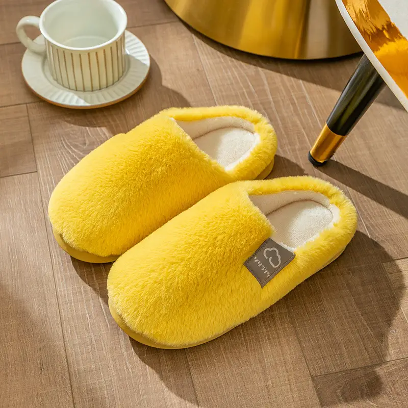 Cotton Slippers Yellow Winter Home Warm Couple's Winter Fur Plush Men - Image 2