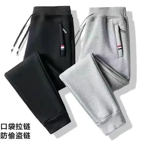 Men's Fleece Zipper Sweatpants Black Grey - Image 10