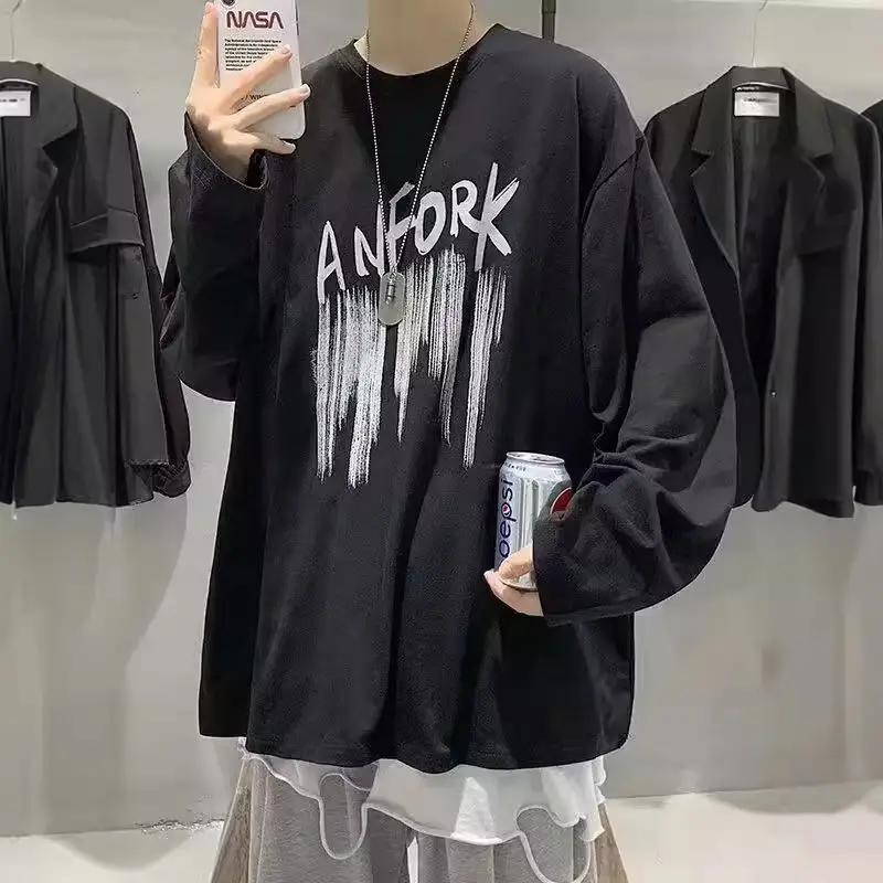 Men Printed Long Sleeve T-Shirt White 2024 - Image 8