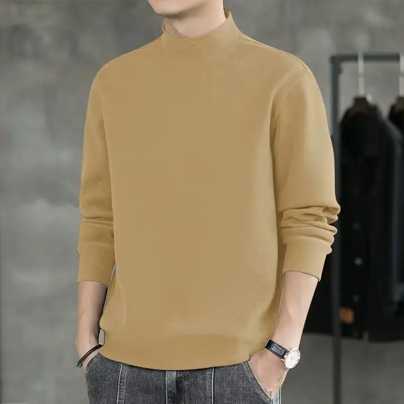 Double-Sided Velvet Long Sleeve T-Shirt Men Brown Green