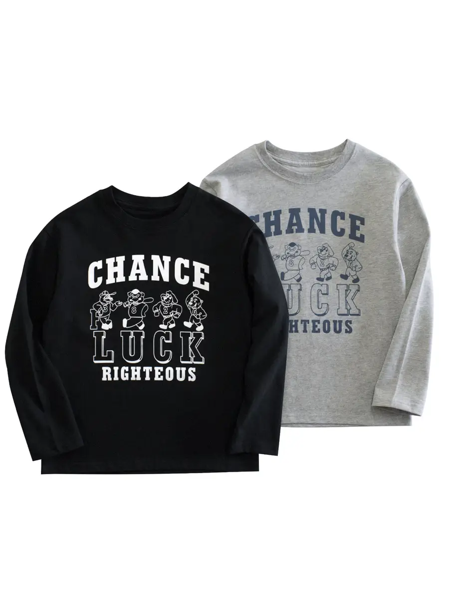 Black Long Sleeve T-Shirt for Boys with Chance Luck Graphic - Image 3