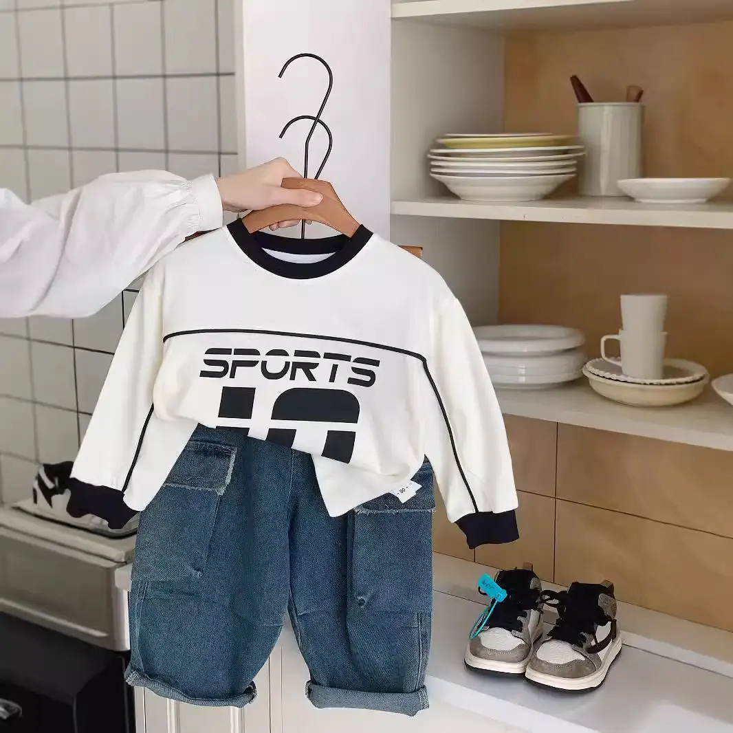 Kids Sports T-Shirt White Black 10 Size Casual Korean Style