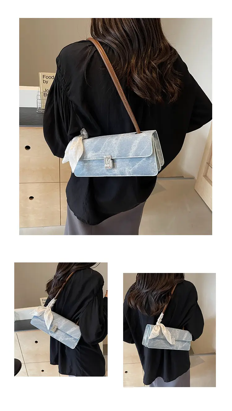 French Niche Women's Blue Velvet Shoulder Bag with Bow — feature 11