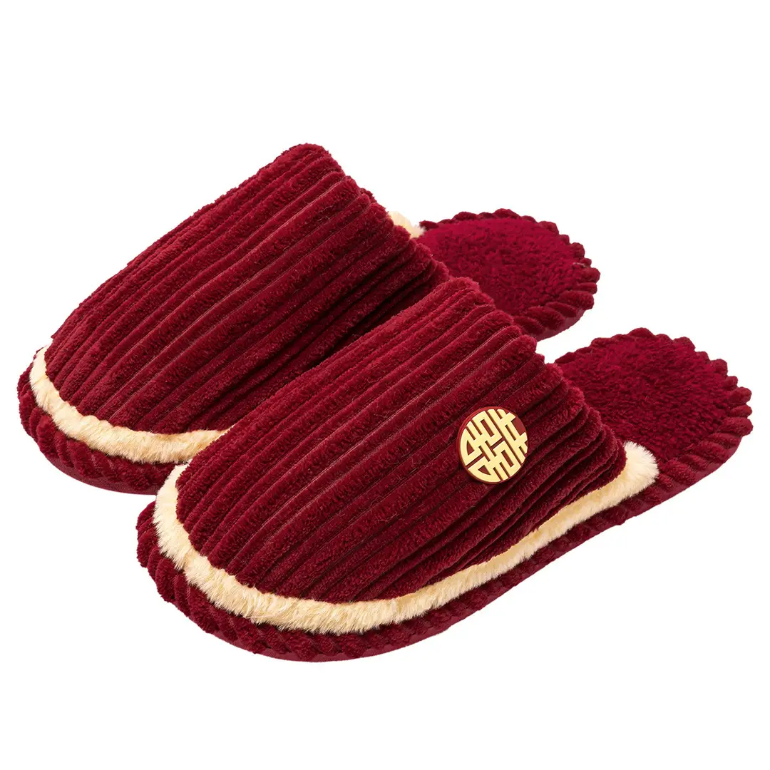 Wedding Slippers 2026 New Festive Red Pair for Newlyweds, Couple's Plush Slippers, Light Luxury Thick-Soled Winter Slippers - Image 7
