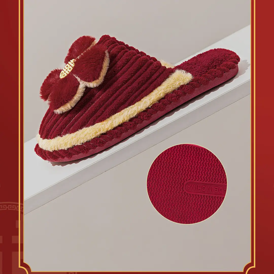 Wedding Slippers 2026 New Festive Red Pair for Newlyweds, Couple's Plush Slippers, Light Luxury Thick-Soled Winter Slippers — feature 14