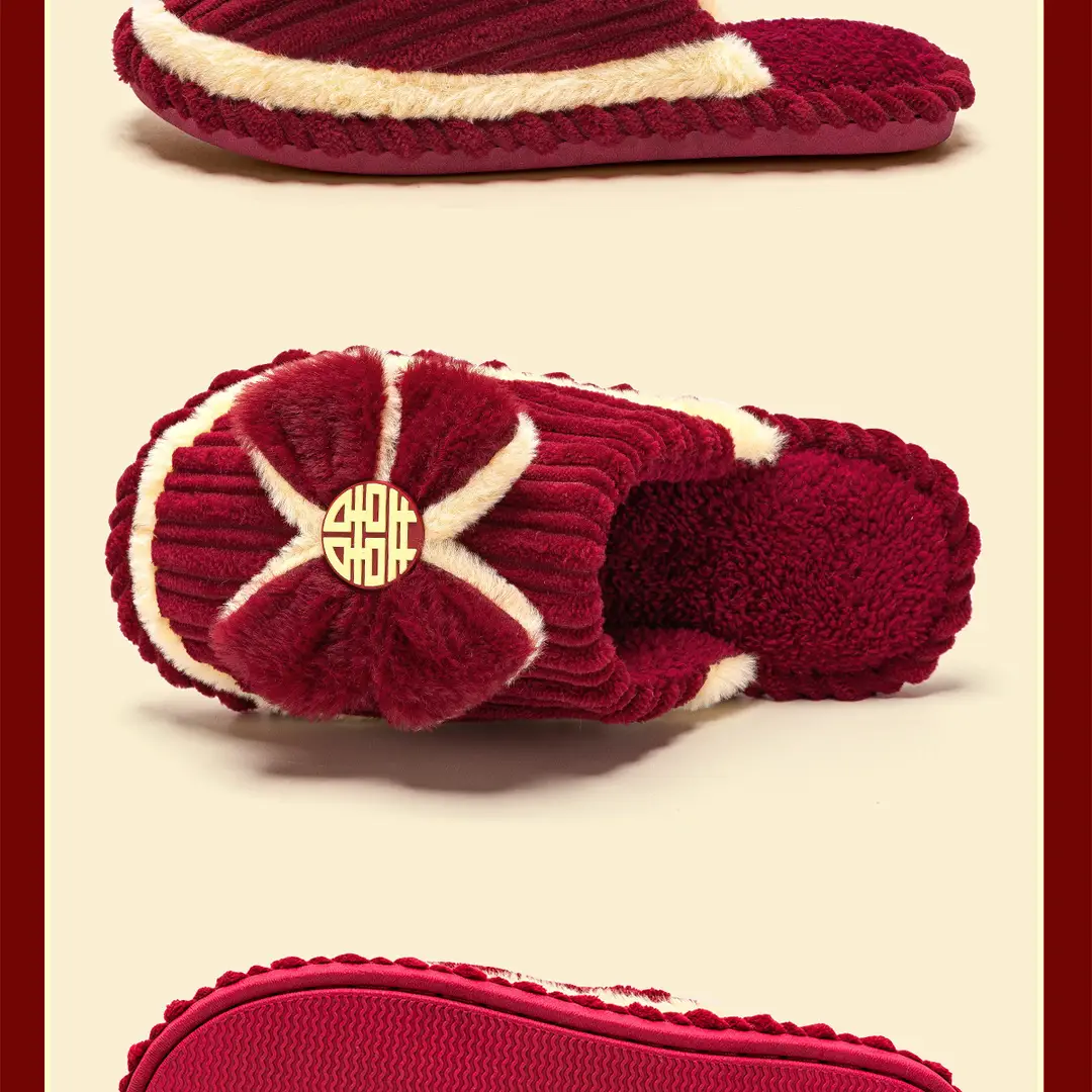 Wedding Slippers 2026 New Festive Red Pair for Newlyweds, Couple's Plush Slippers, Light Luxury Thick-Soled Winter Slippers — feature 24