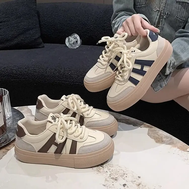 Women's White Thick Leather Sneakers with H Logo