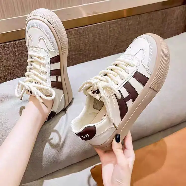 Women's White Thick Leather Sneakers with H Logo