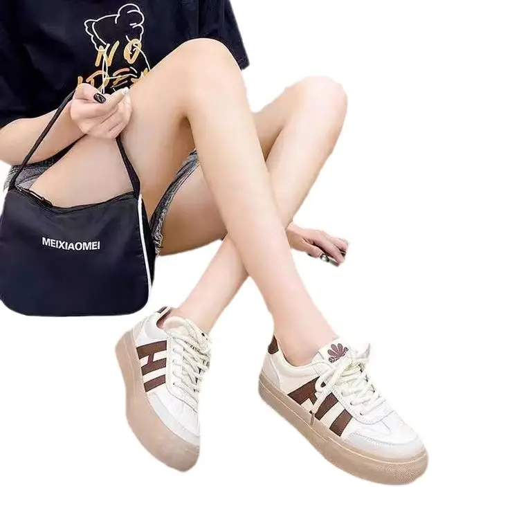 Women's White Thick Leather Sneakers with H Logo