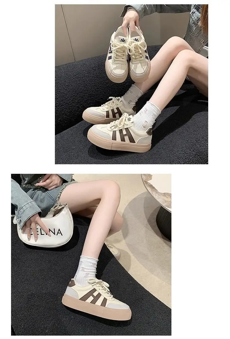 Women's White Thick Leather Sneakers with H Logo — feature 2