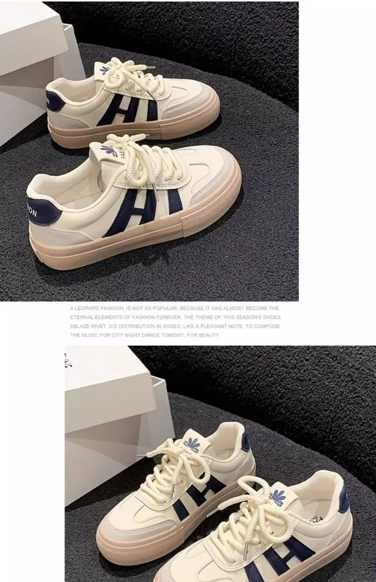 Women's White Thick Leather Sneakers with H Logo — feature 5