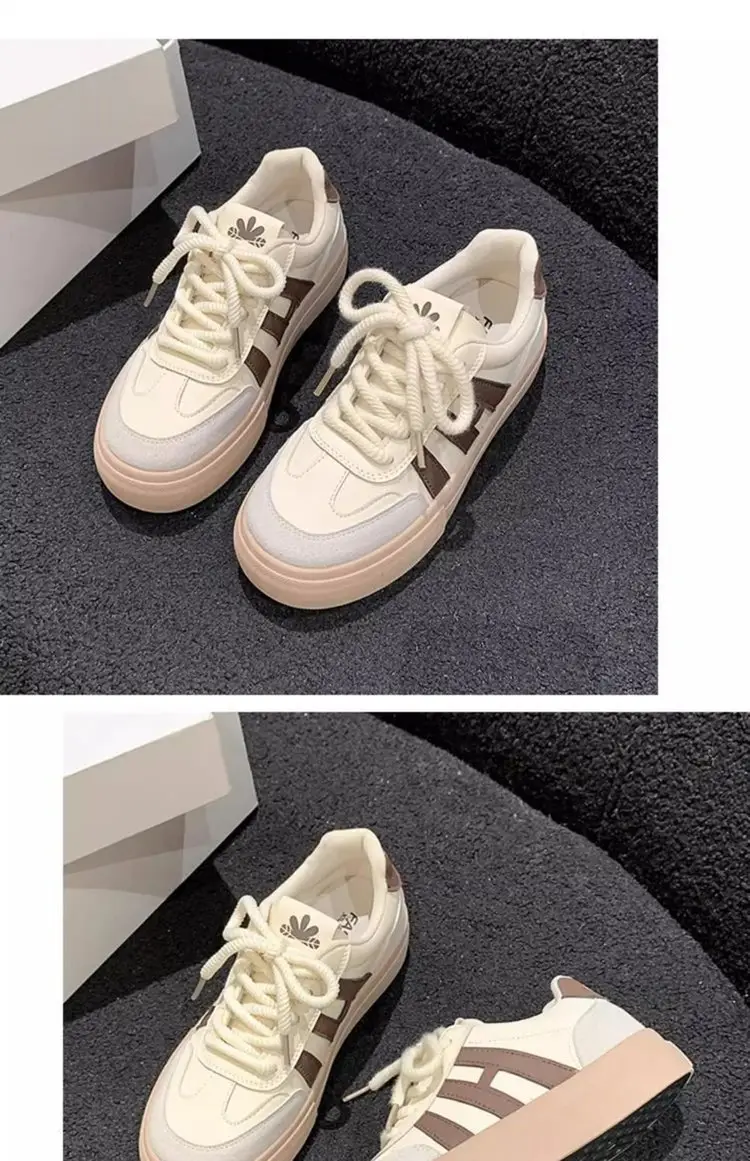 Women's White Thick Leather Sneakers with H Logo — feature 6