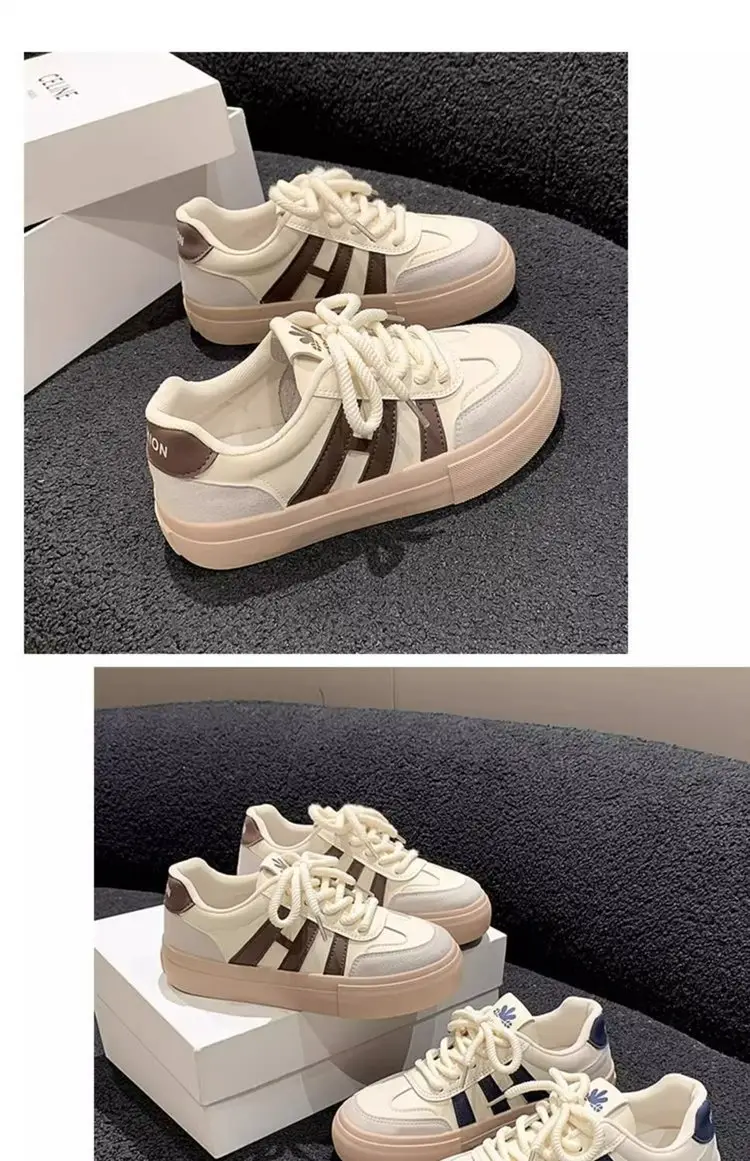 Women's White Thick Leather Sneakers with H Logo — feature 7