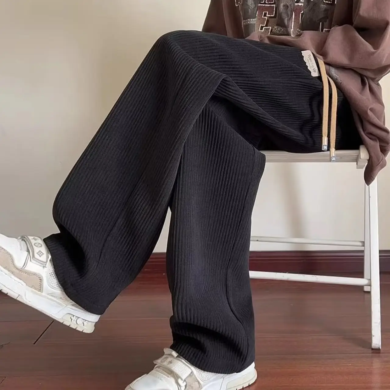 Men's 2024 Loose Wide-leg Corduroy Pants Black - Image 5