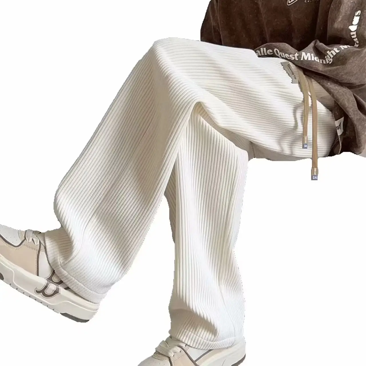 Men's 2024 Loose Wide-leg Corduroy Pants Black - Image 8