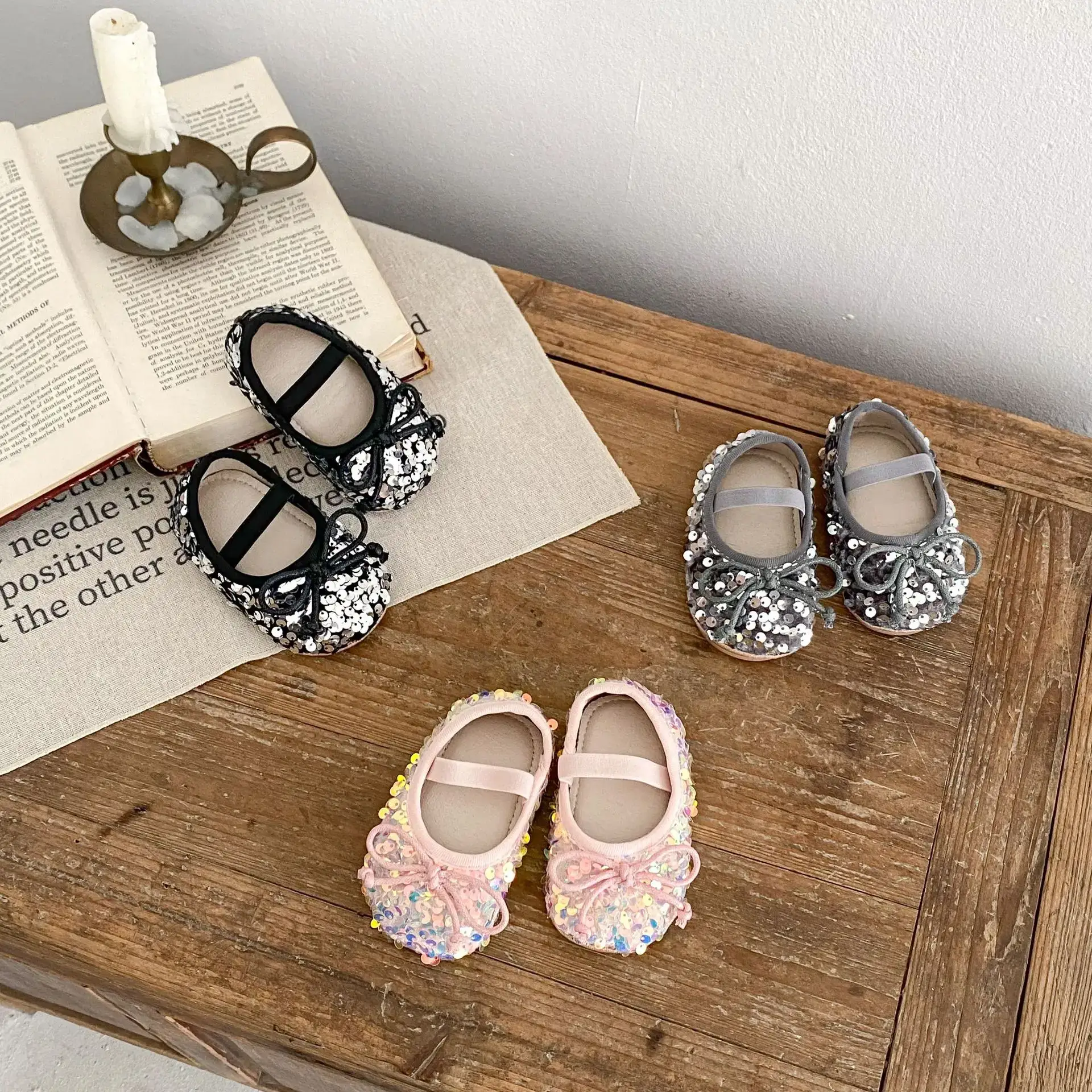2025 Girls Sequin Baby Shoes Silver 0-2Yrs