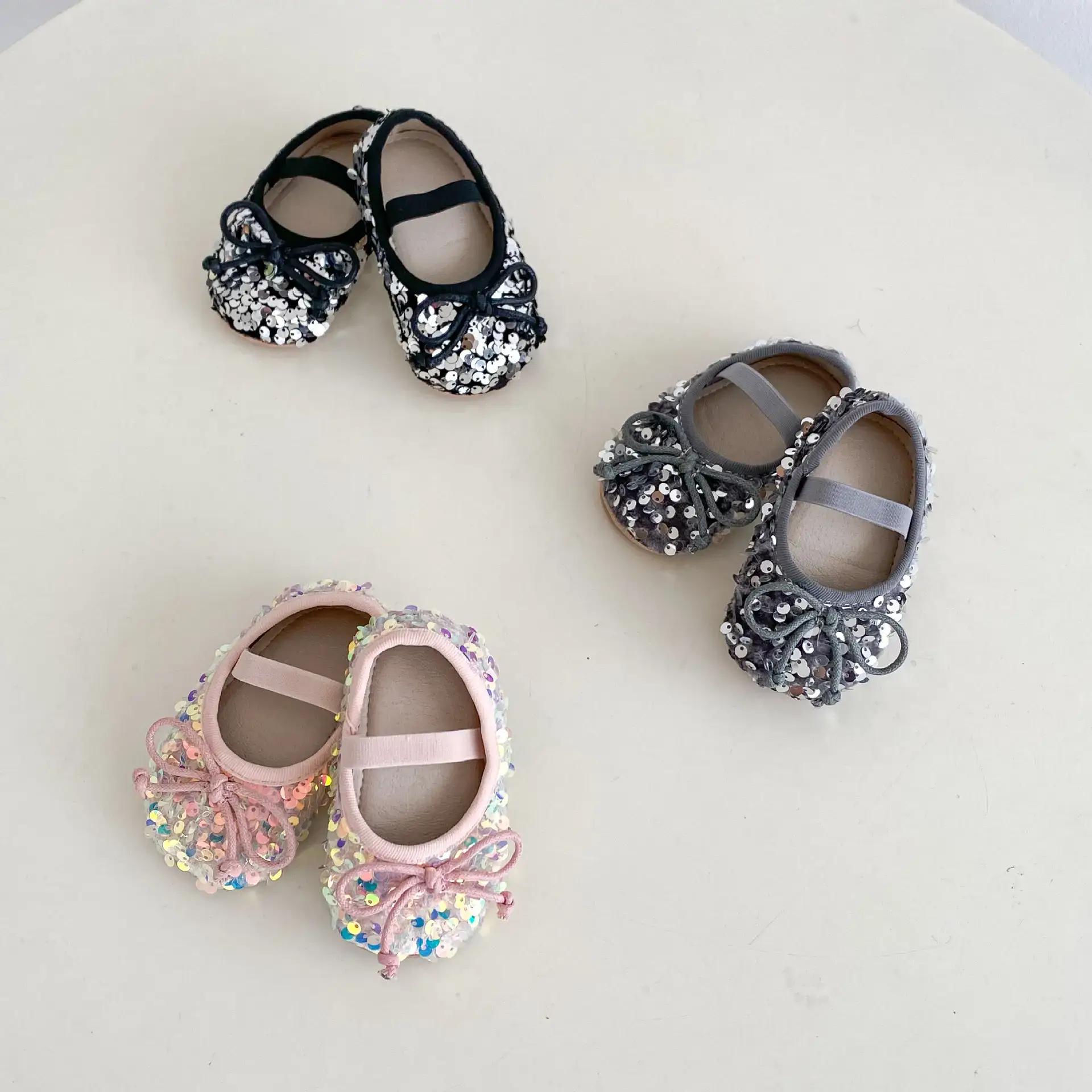 2025 Girls Sequin Baby Shoes Silver 0-2Yrs